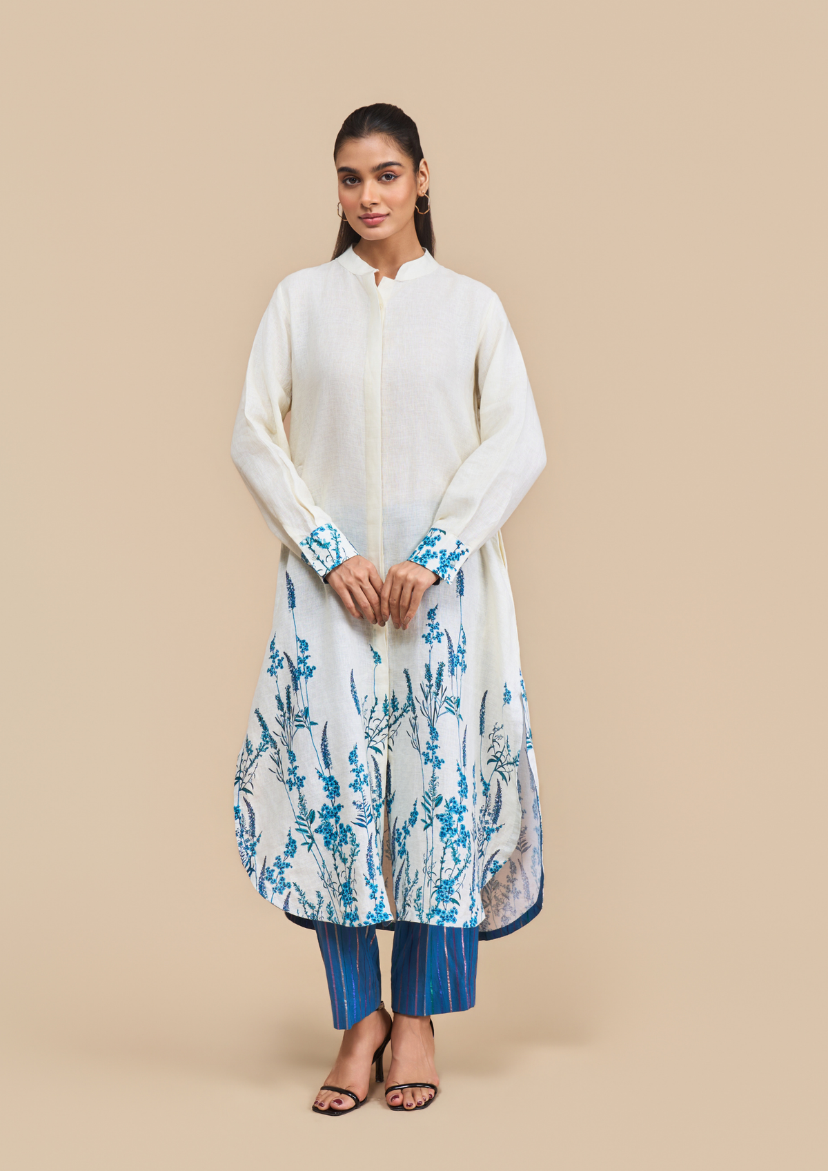 Naseebo Anne Blue Botanical Linen Kurta Set