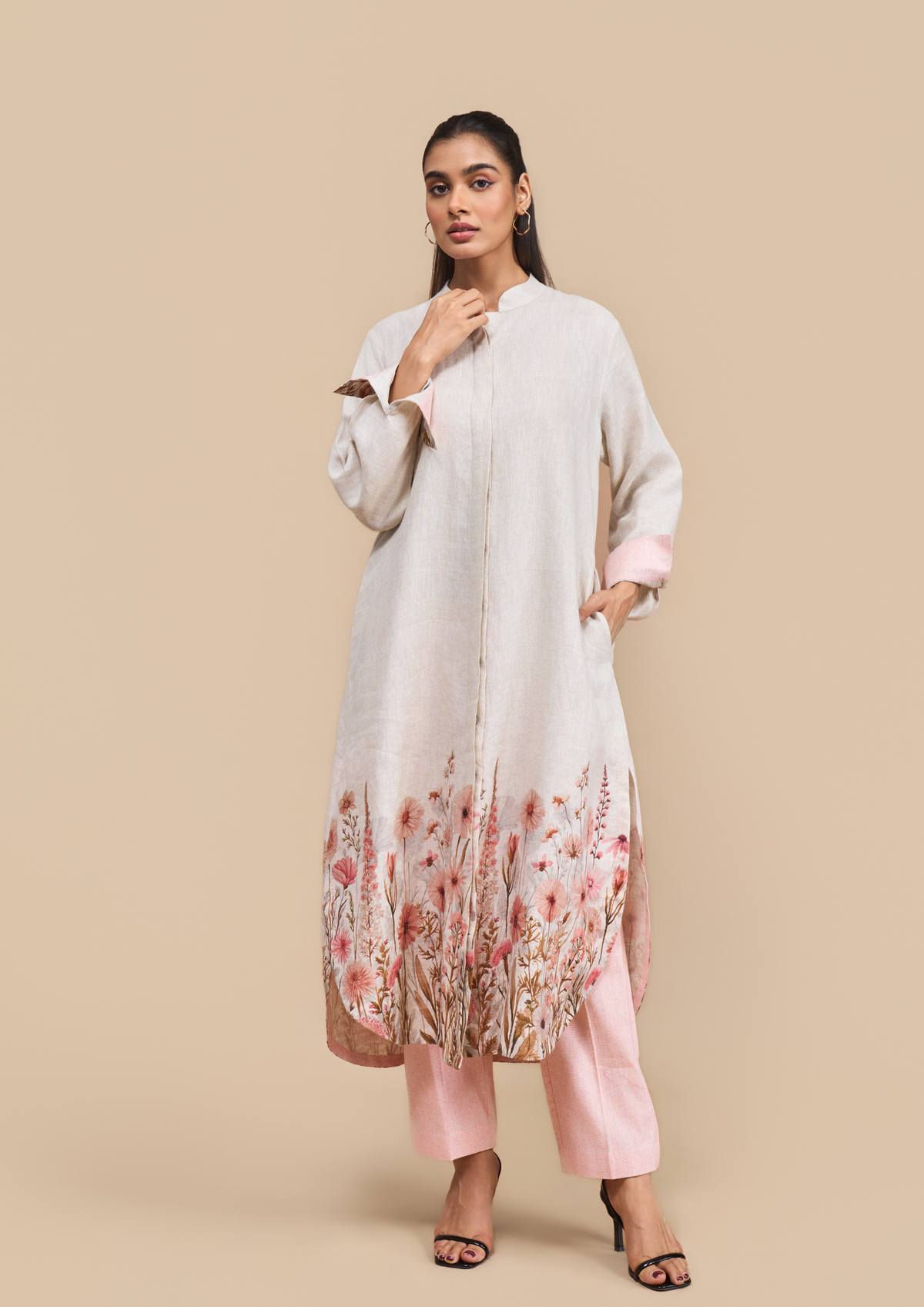 Naseebo Ellie Blush Floral Linen Kurta Set