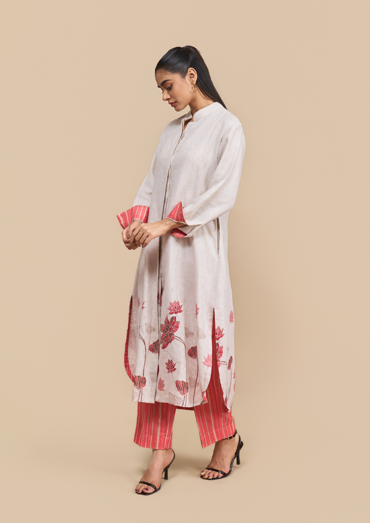 Naseebo Scarlet Bloom Linen Kurta Set