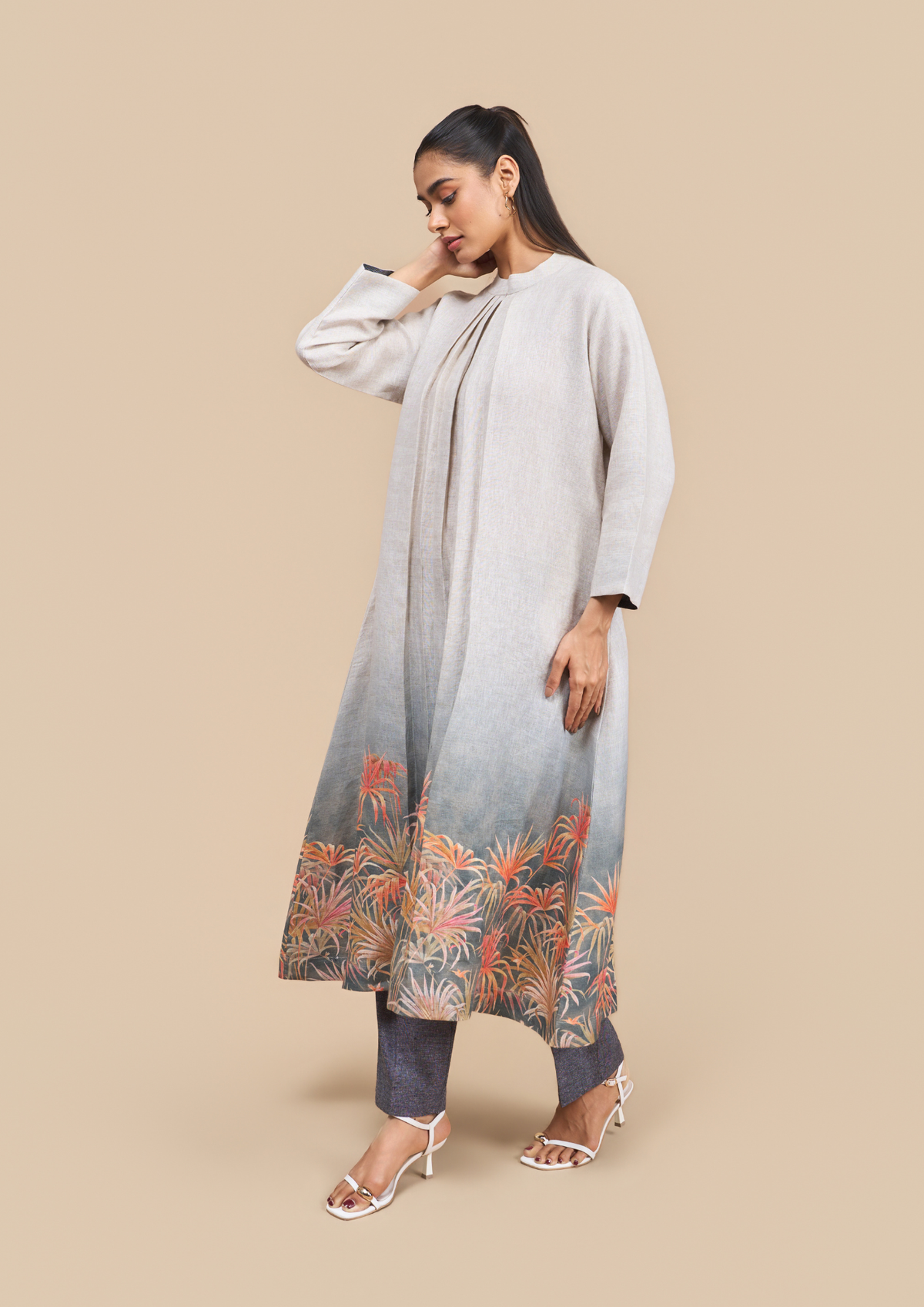 Naseebo Noir Botanical Gradient Linen Kurta Set