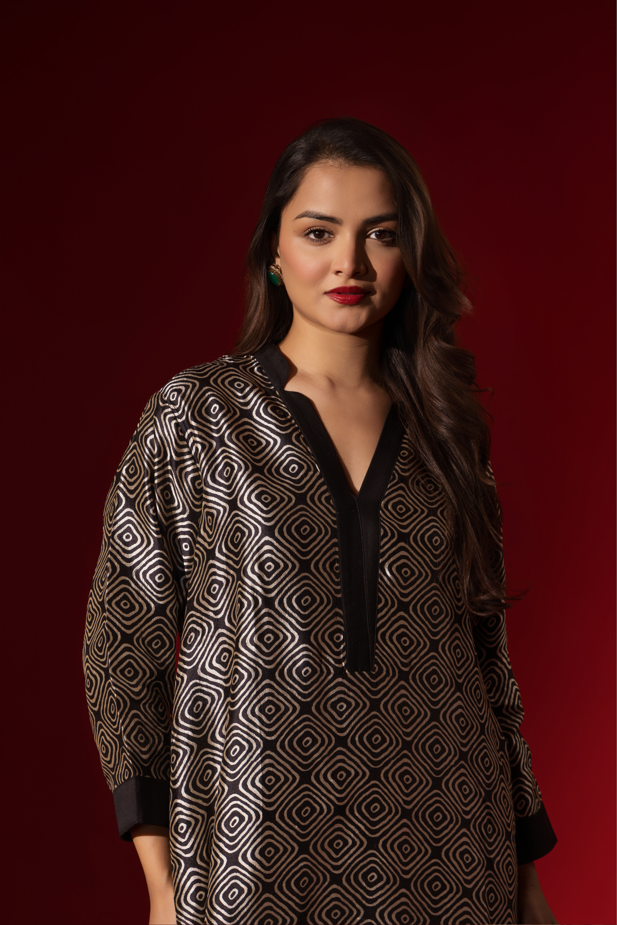 Naseebo Circular Echo Ebony Ivory Silk Coord Set