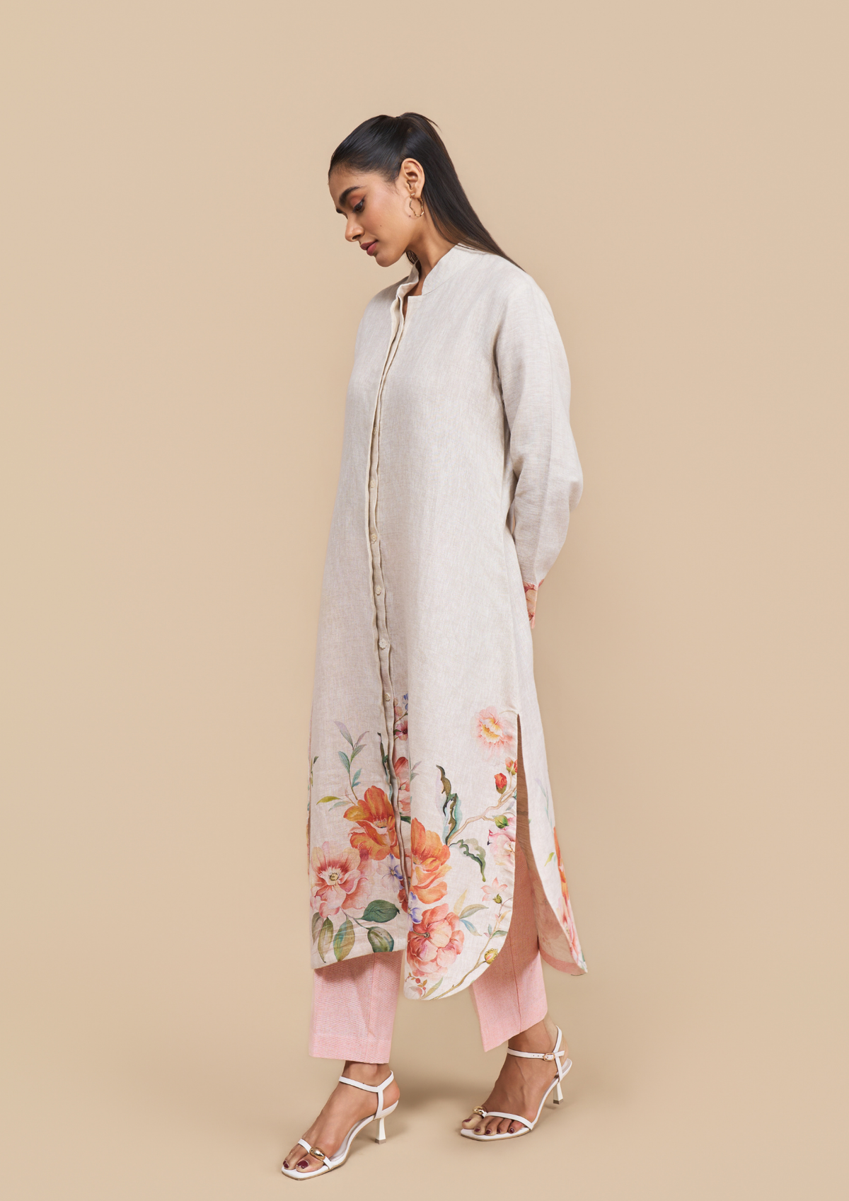 Naseebo Peone Blossom Garden Linen Kurta Set