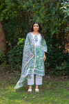 Naseebo Mystic Green Hand Block Printed Cotton Kurta Set