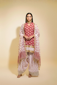 Naseebo Red Mughal Hand Block Printed Cotton Farshi Salwar Set