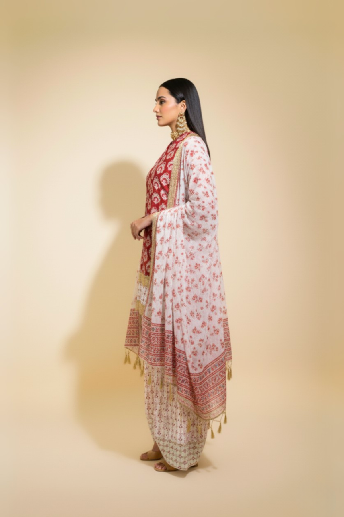 Naseebo Red Mughal Hand Block Printed Cotton Farshi Salwar Set