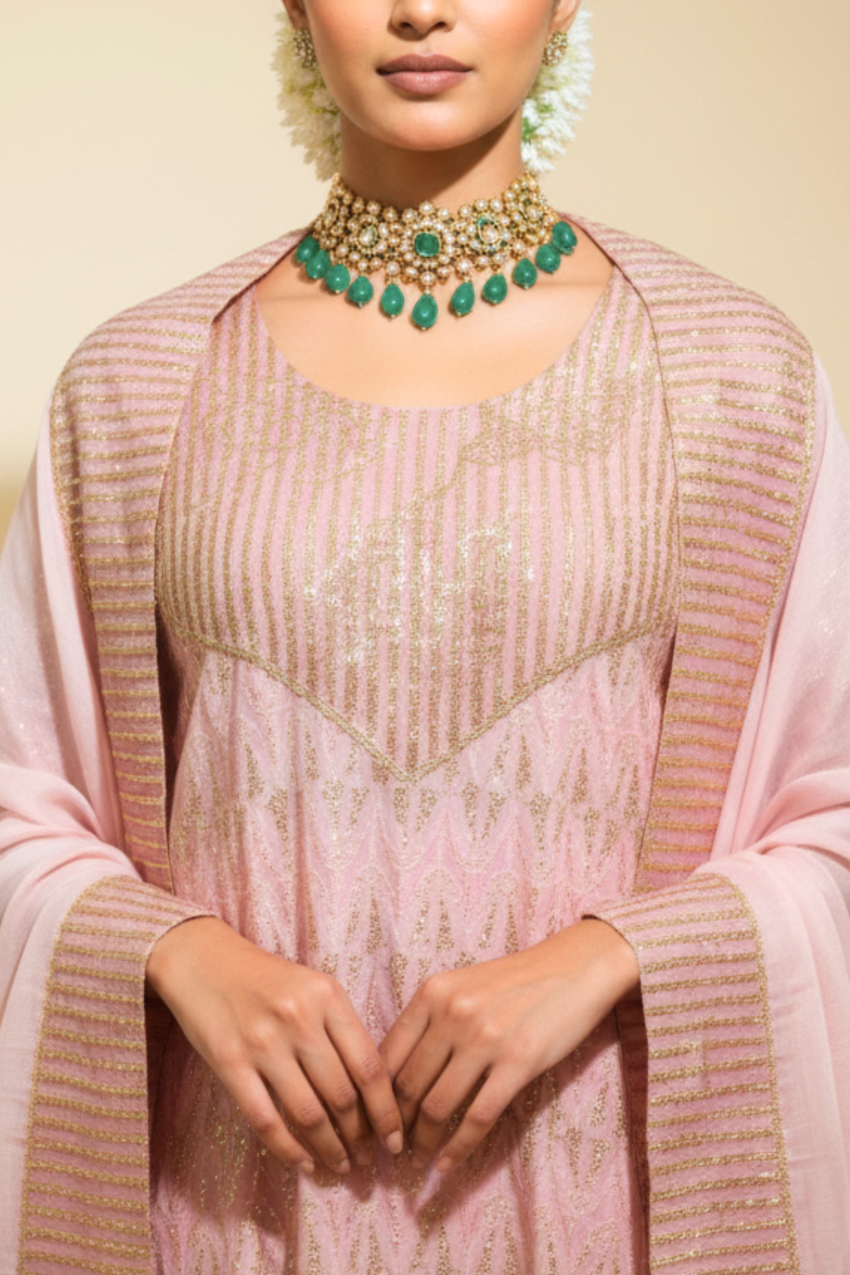 Naseebo Powder Pink Cotton Silk Lurex Kurta Set