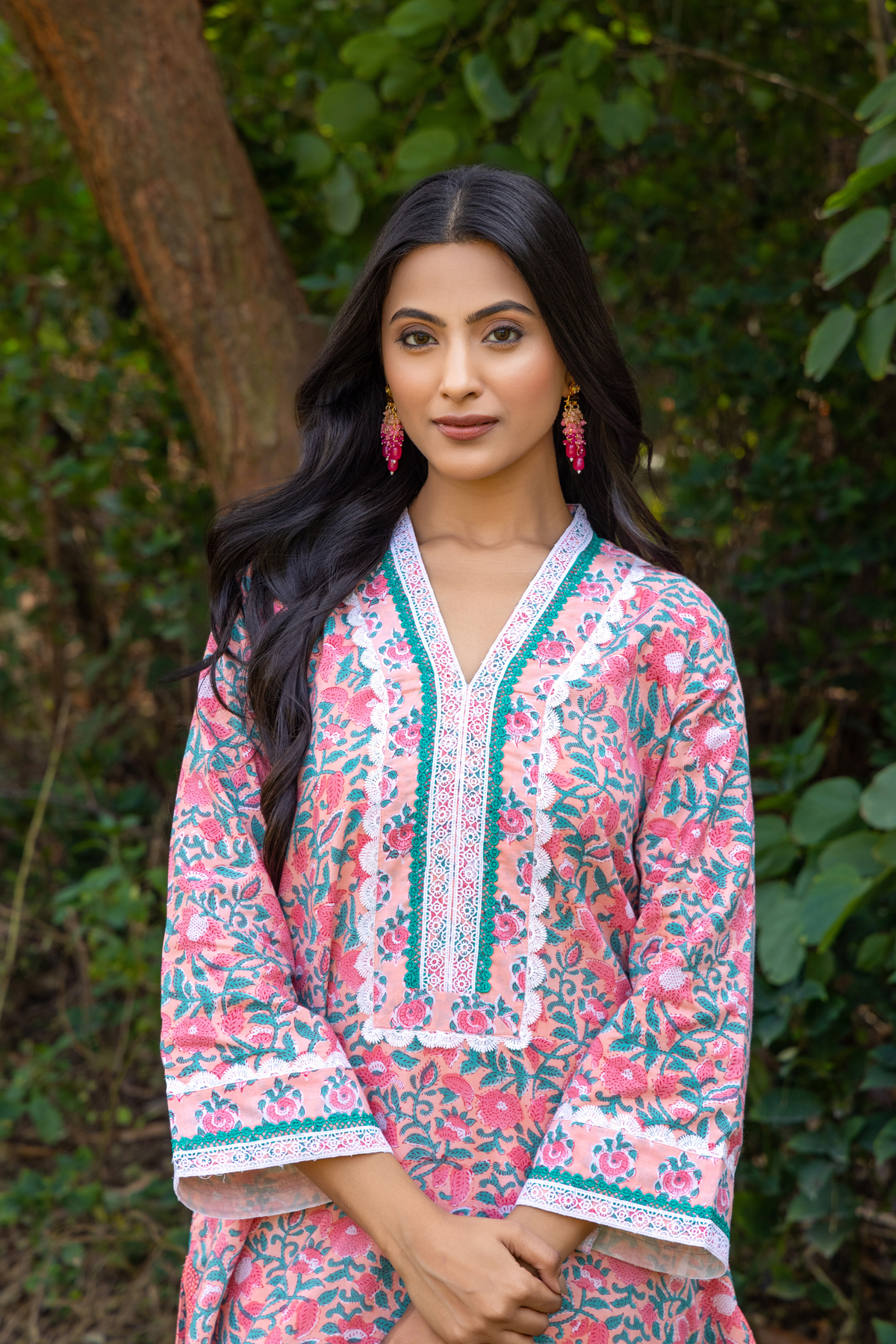 Naseebo Floral Charm Hand Block Printed Cotton Kurta Set