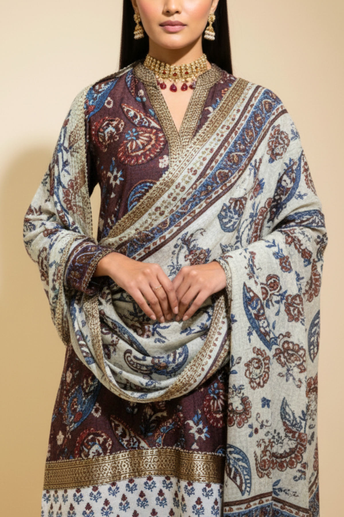 Naseebo Ruby Paisley Hand Block Printed Cotton Farshi Salwar Set