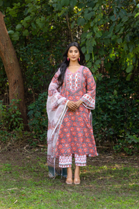 Naseebo Rose Grace Hand Block Printed Cotton Kurta Set
