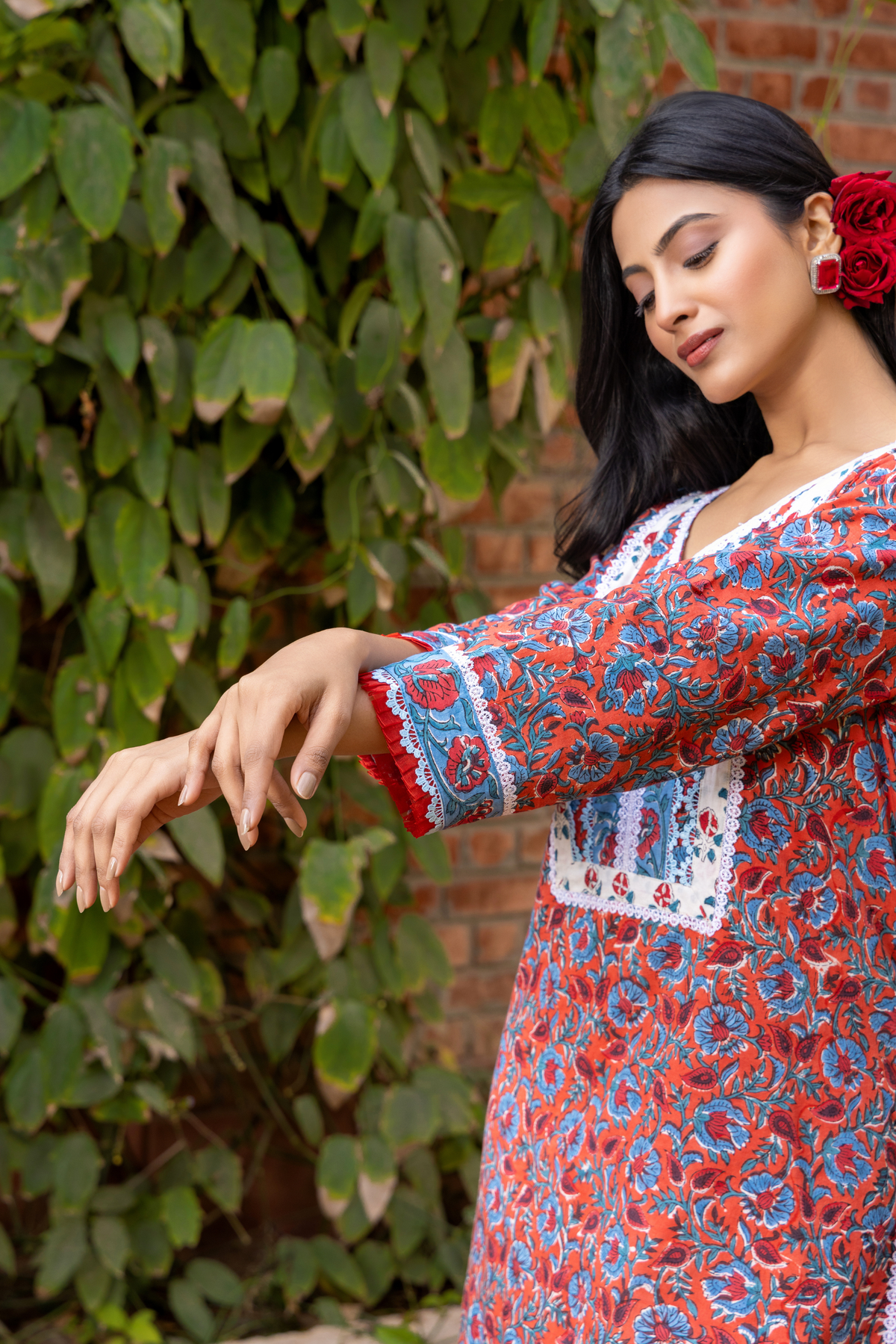 Naseebo Sapphire Blossom Hand Block Printed Cotton Kurta Set