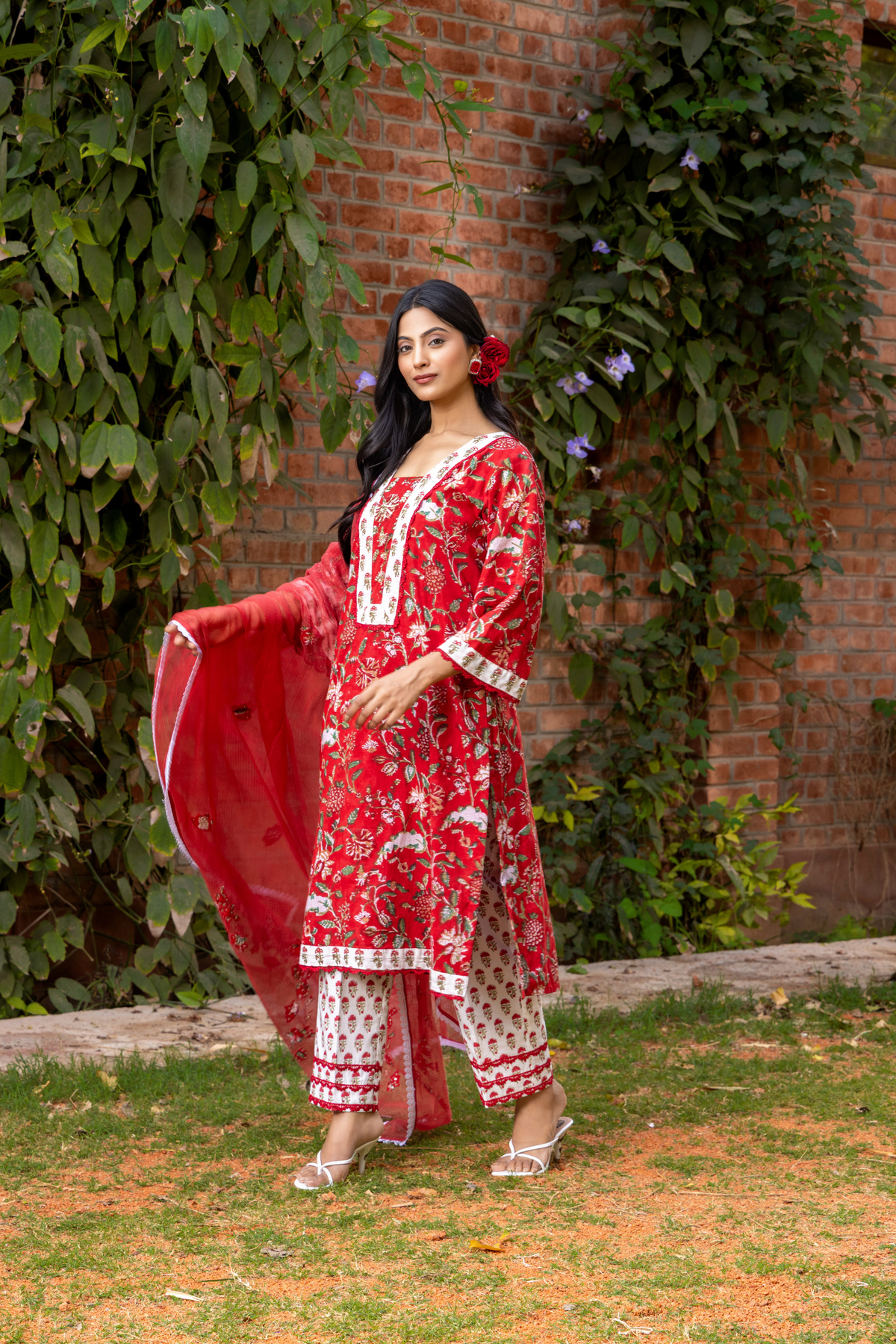 Naseebo Cherry Blossom Hand Block Printed Cotton Kurta Set