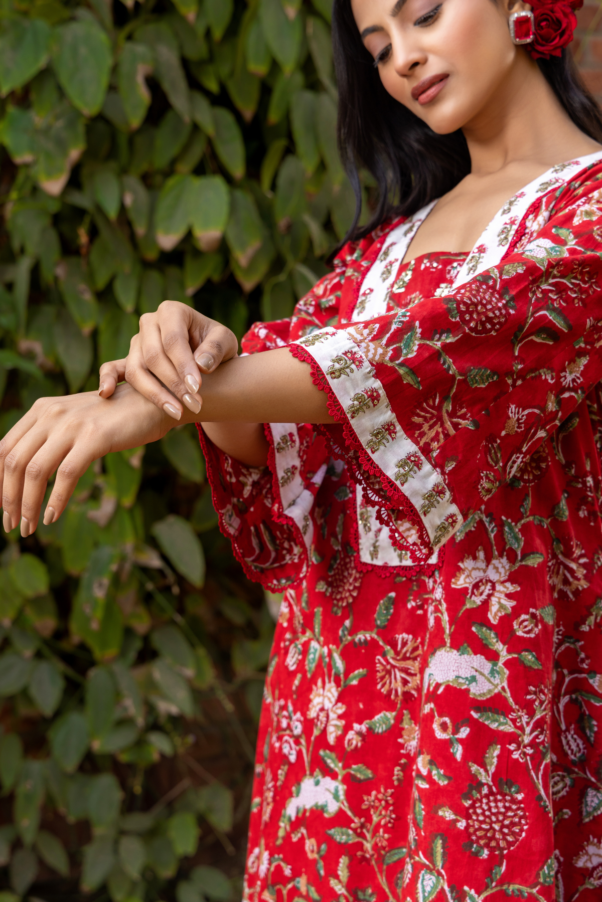 Naseebo Cherry Blossom Hand Block Printed Cotton Kurta Set