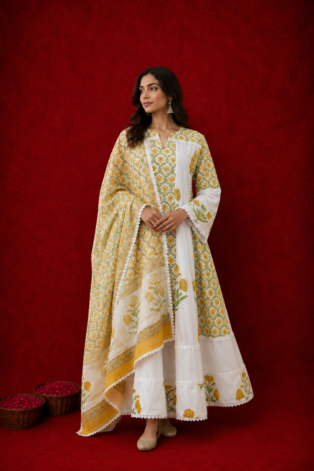 Naseebo Mehreen Block Printed Anarkali Kurta Set