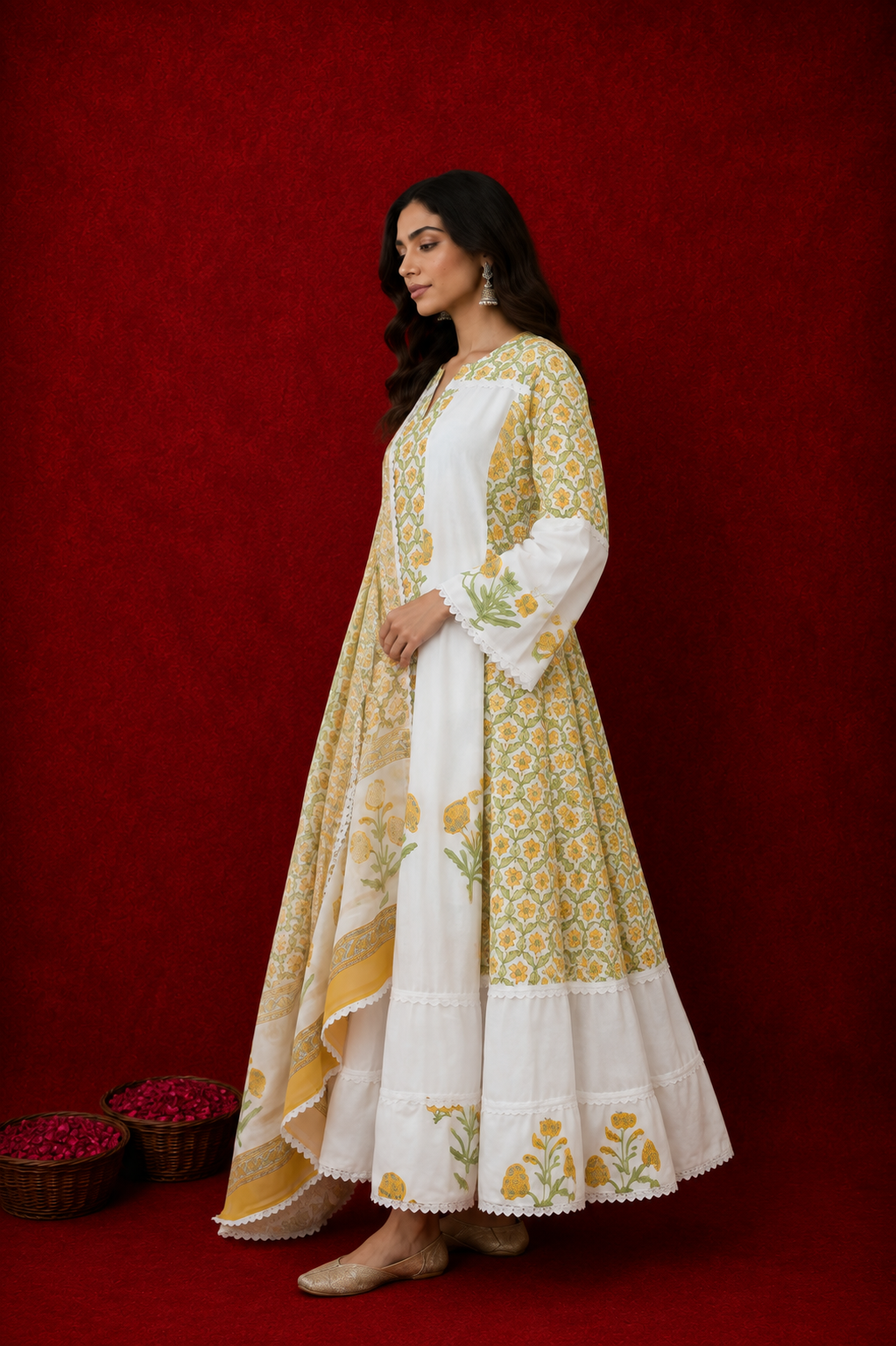 Naseebo Mehreen Block Printed Anarkali Kurta Set