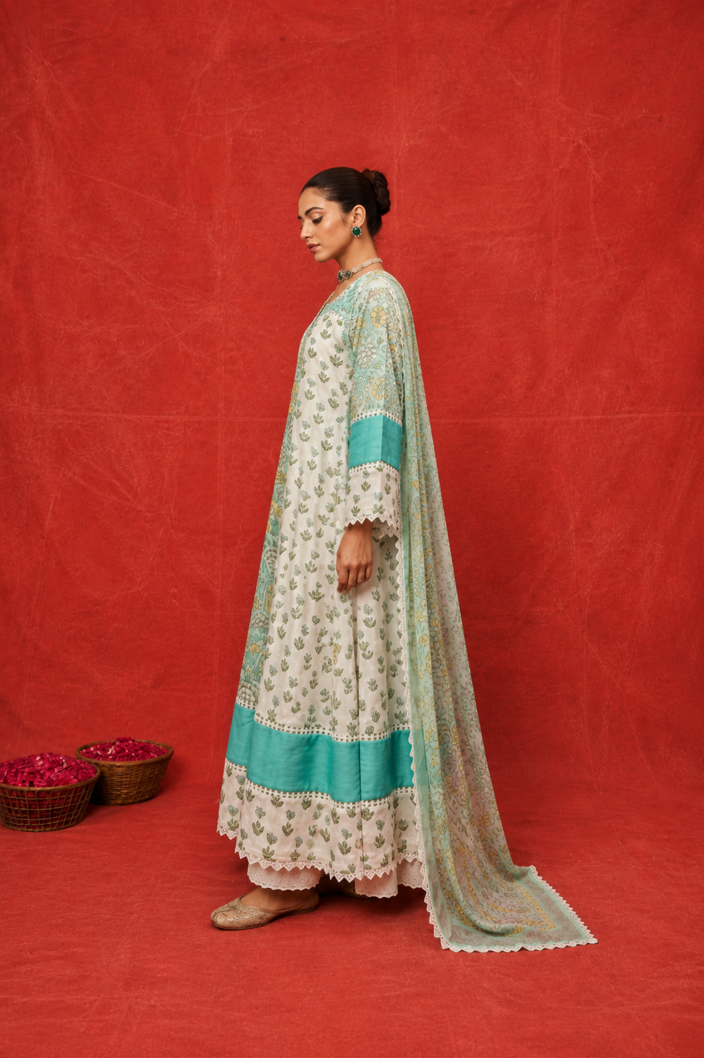 Naseebo Aqua Bloom Hand Block Printed Kurta Set