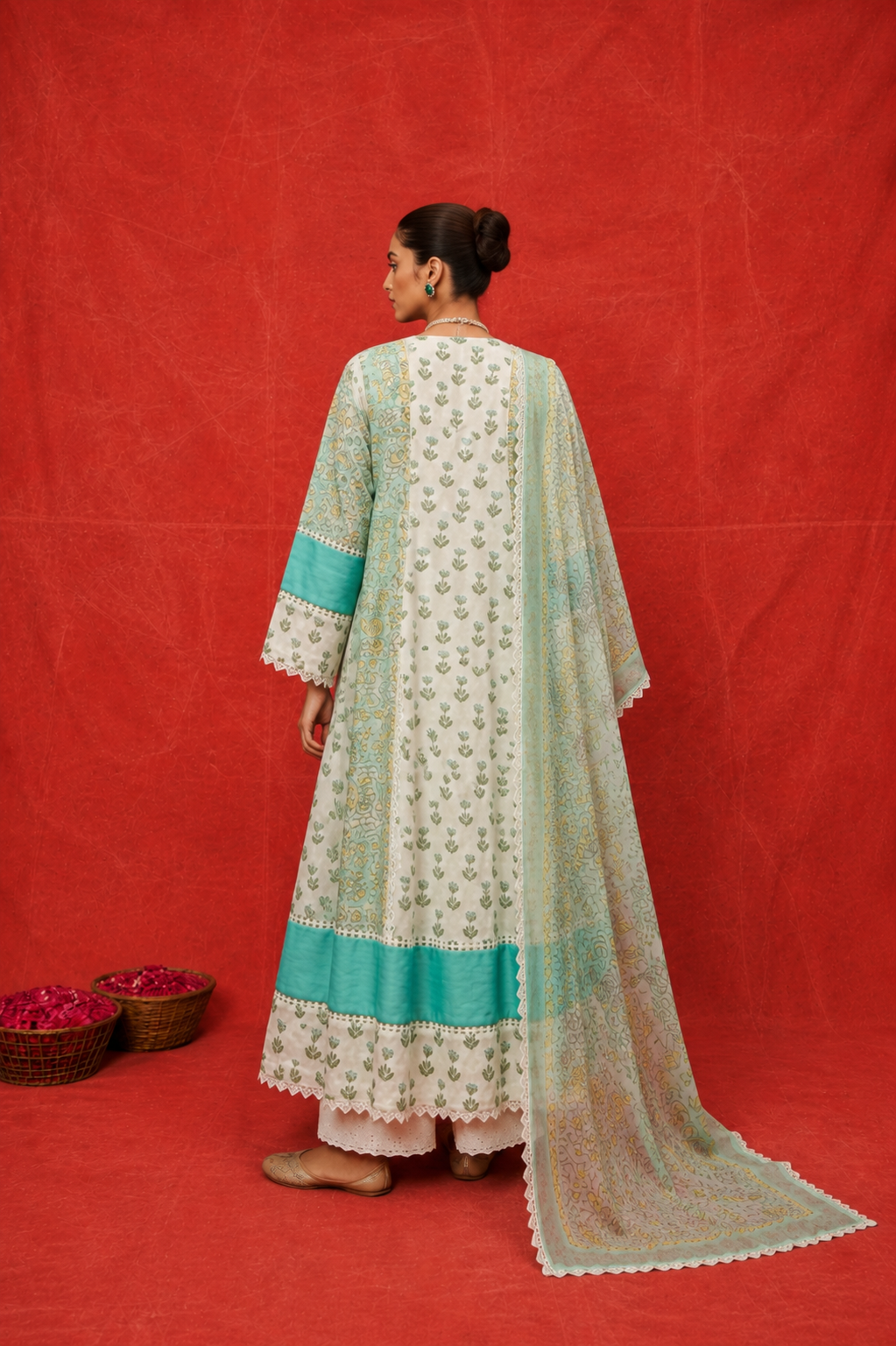 Naseebo Aqua Bloom Hand Block Printed Kurta Set