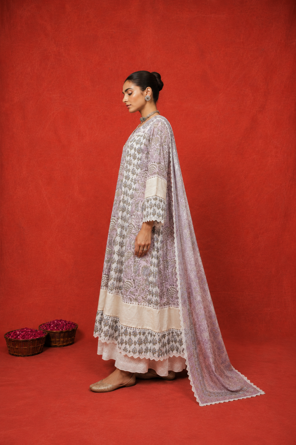 Naseebo Lilac Blossom Hand Block Printed Kurta Set