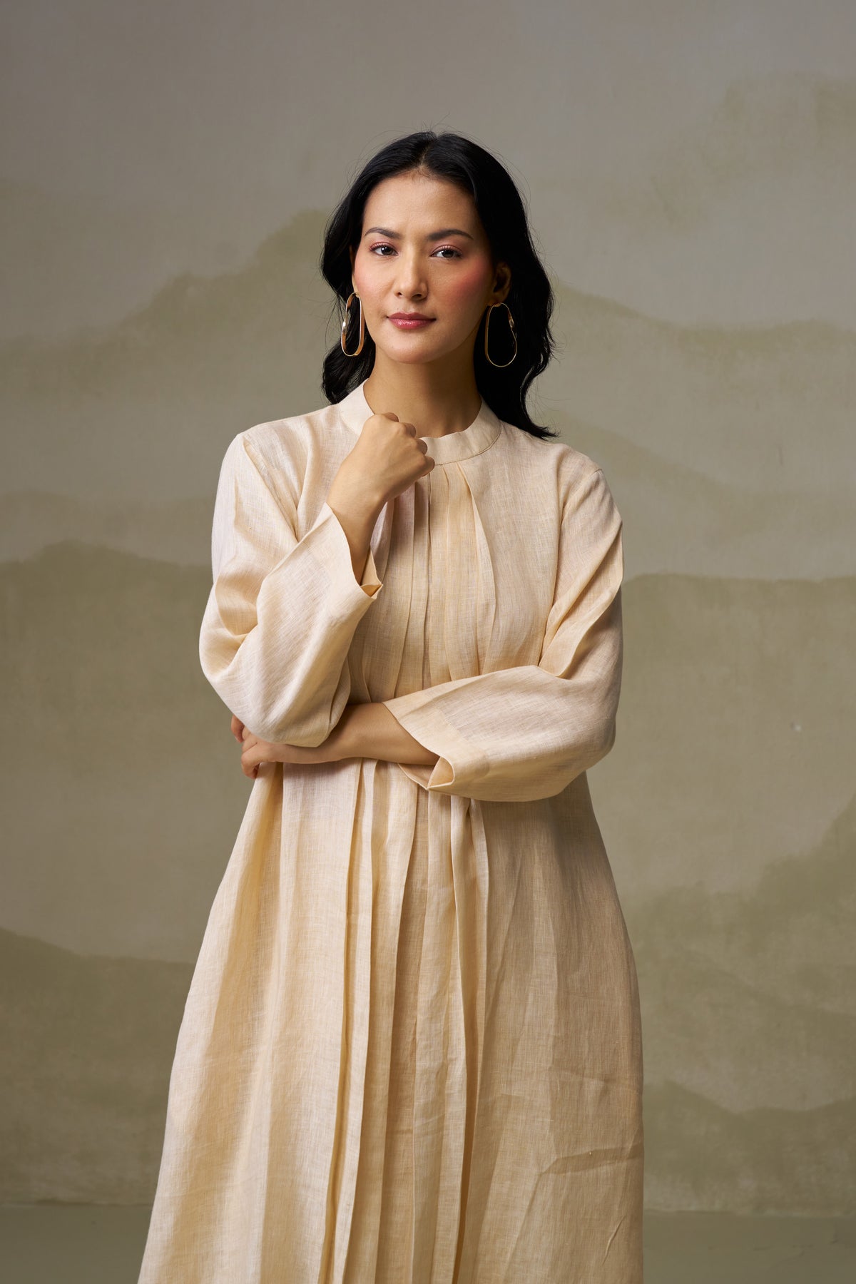 Naseebo Ivory Mist Pleated Linen Co-ord Set