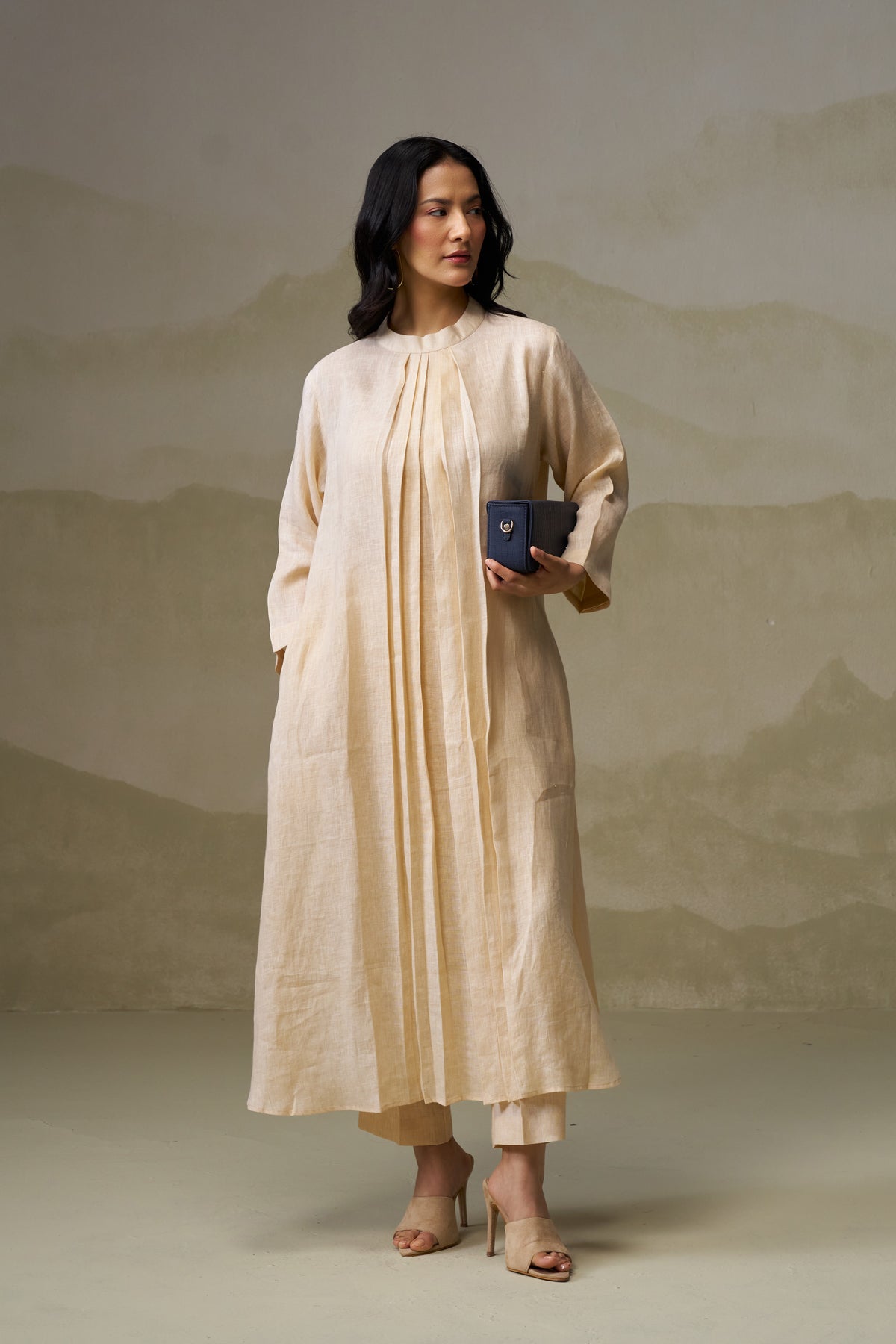 Naseebo Ivory Mist Pleated Linen Co-ord Set
