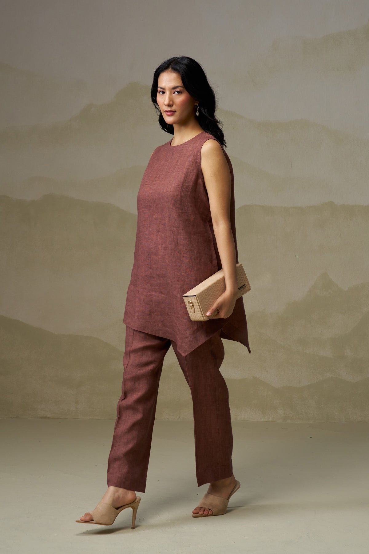 Naseebo Mocha Harmony Asymmetric Linen Co-ord Set