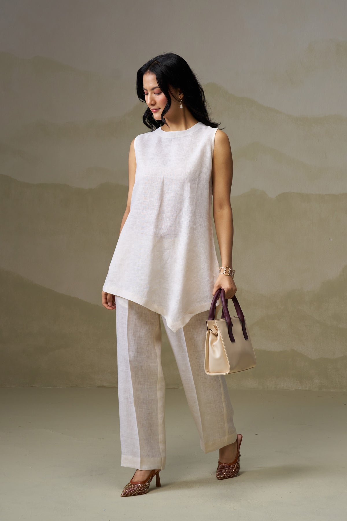Naseebo White Canvas Asymmetric Linen Co-ord Set