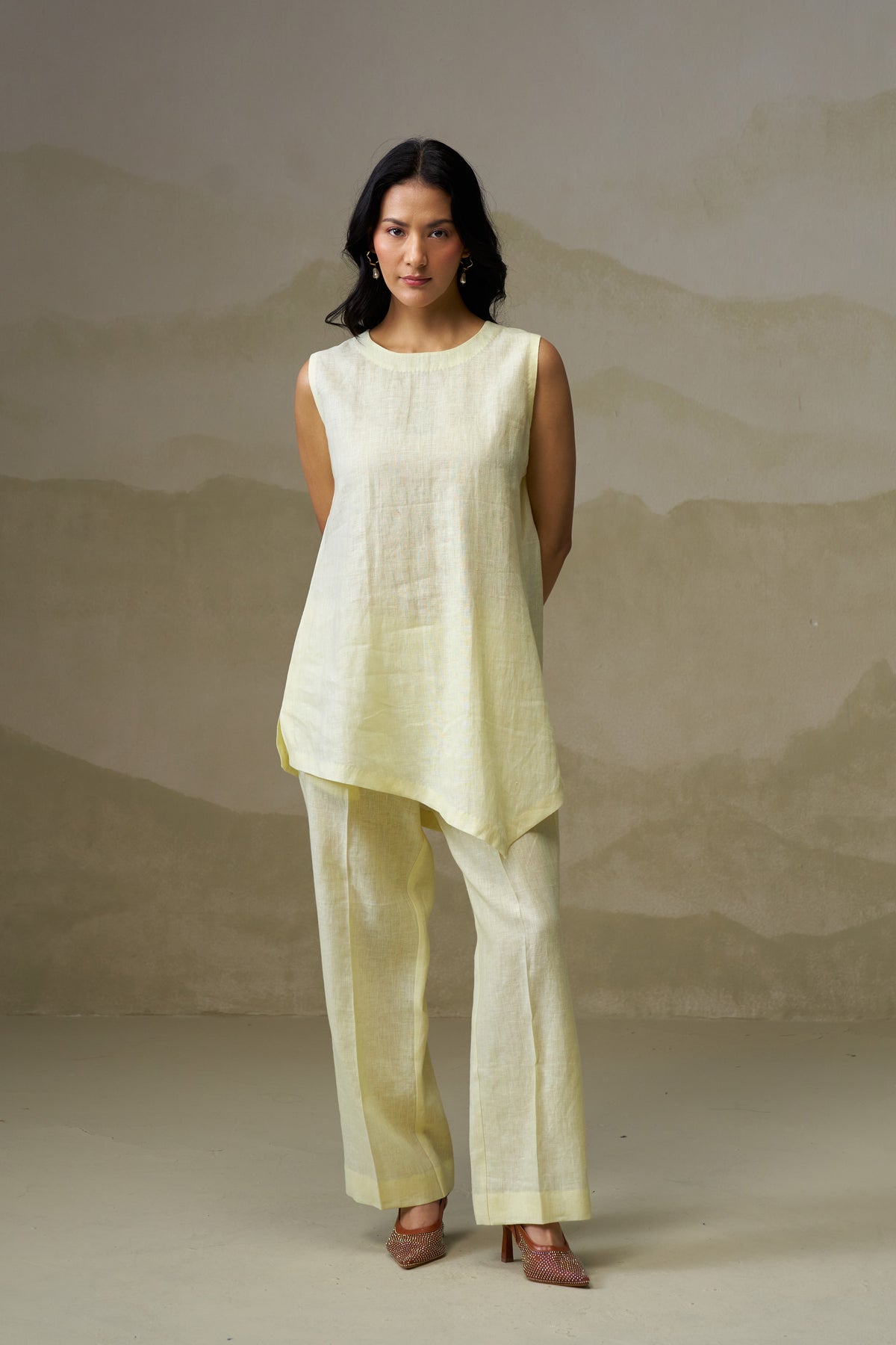 Naseebo Soft Citrus Asymmetric Linen Co-ord Set