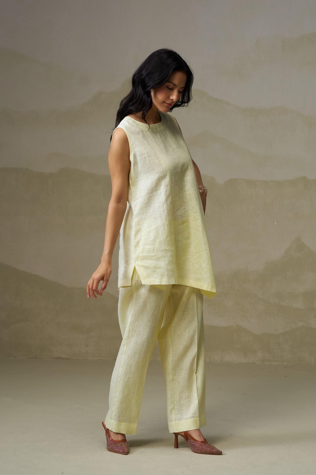 Naseebo Soft Citrus Asymmetric Linen Co-ord Set
