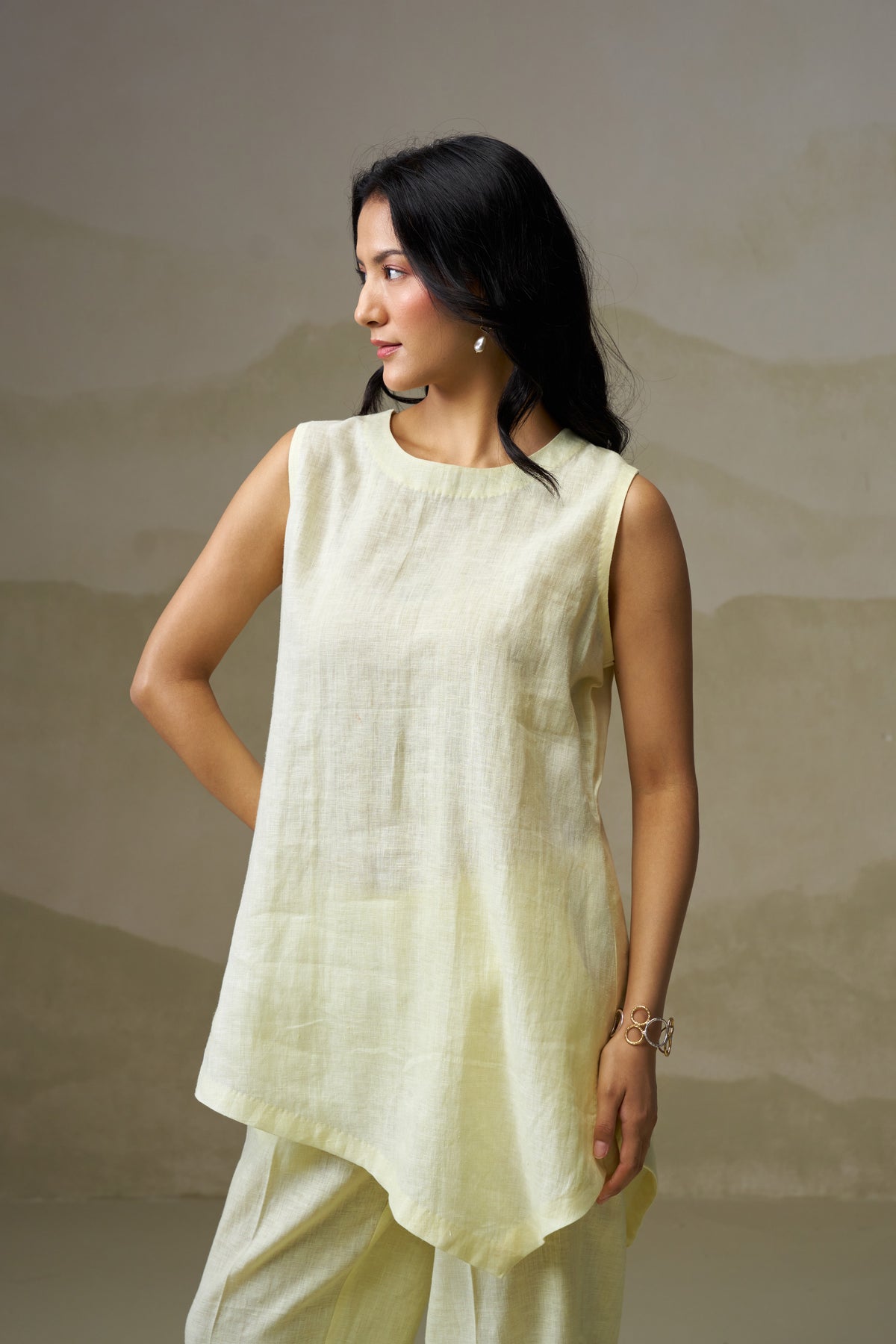 Naseebo Soft Citrus Asymmetric Linen Co-ord Set