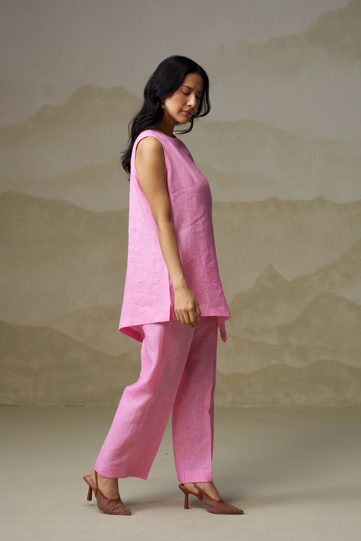 Naseebo Candy Pink Asymmetric Linen Co-ord Set