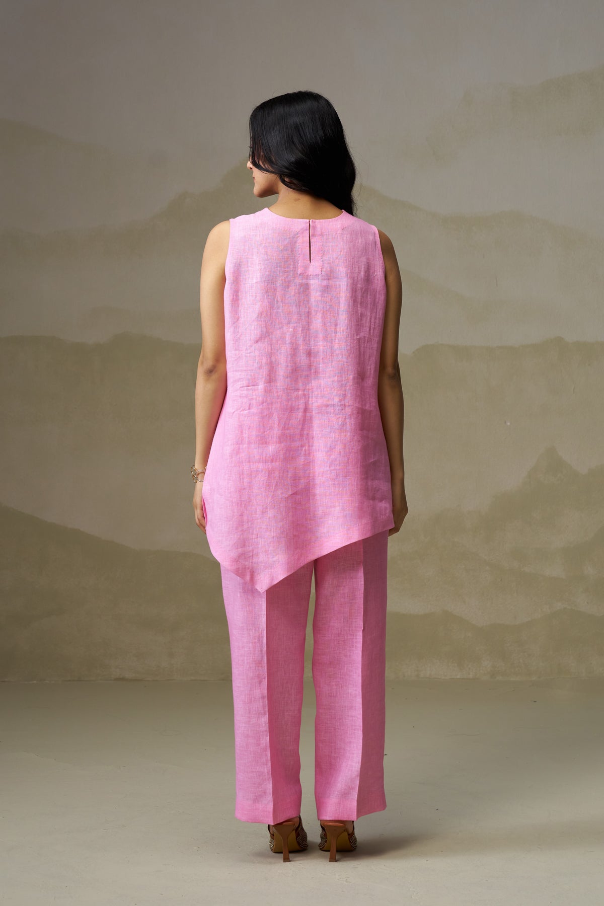 Naseebo Candy Pink Asymmetric Linen Co-ord Set