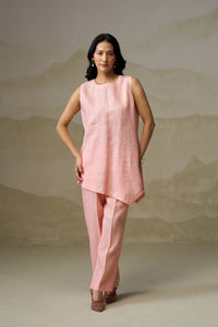 Naseebo Coral Blush Asymmetric Linen Co-ord Set
