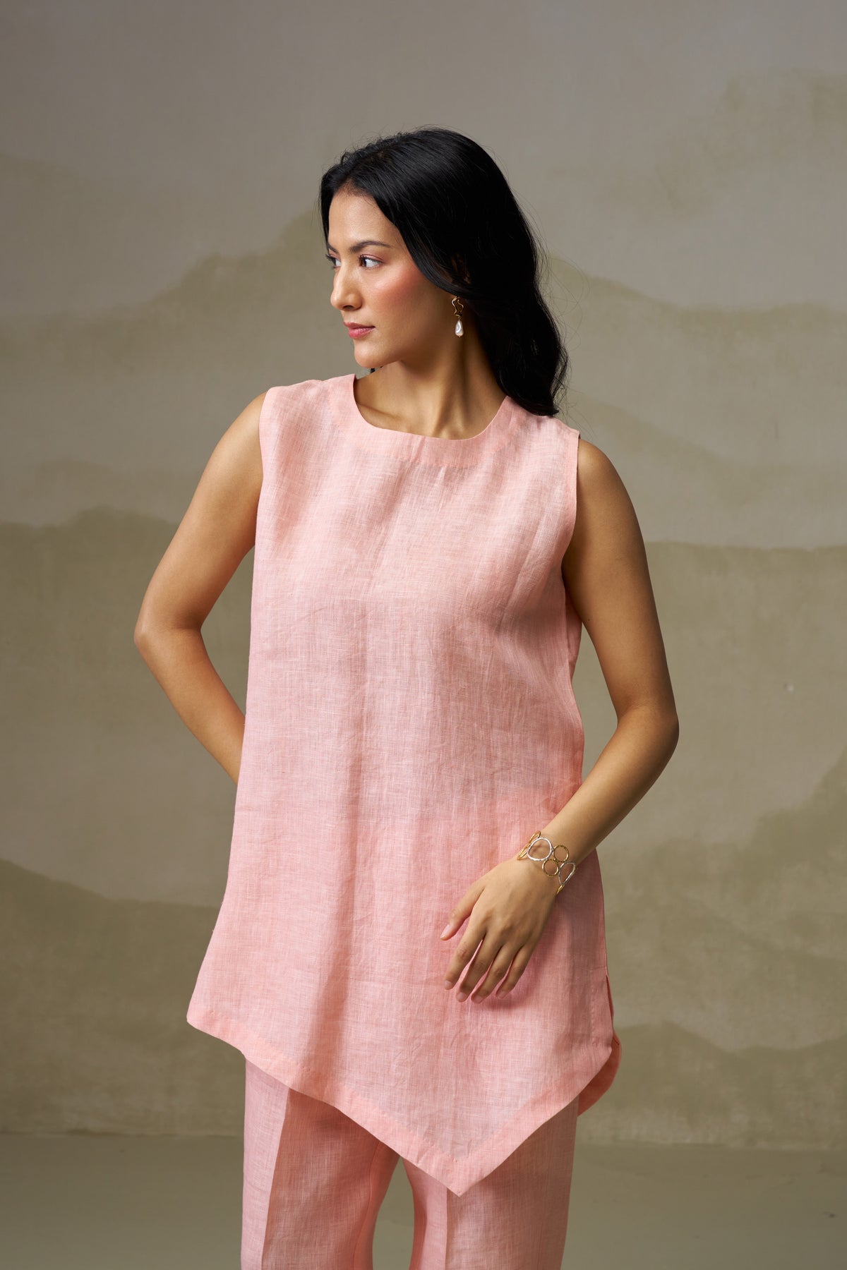 Naseebo Coral Blush Asymmetric Linen Co-ord Set