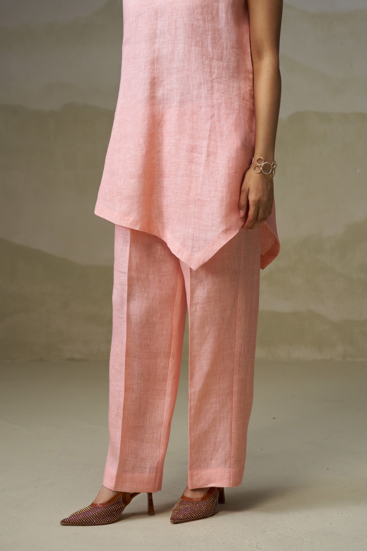 Naseebo Coral Blush Asymmetric Linen Co-ord Set