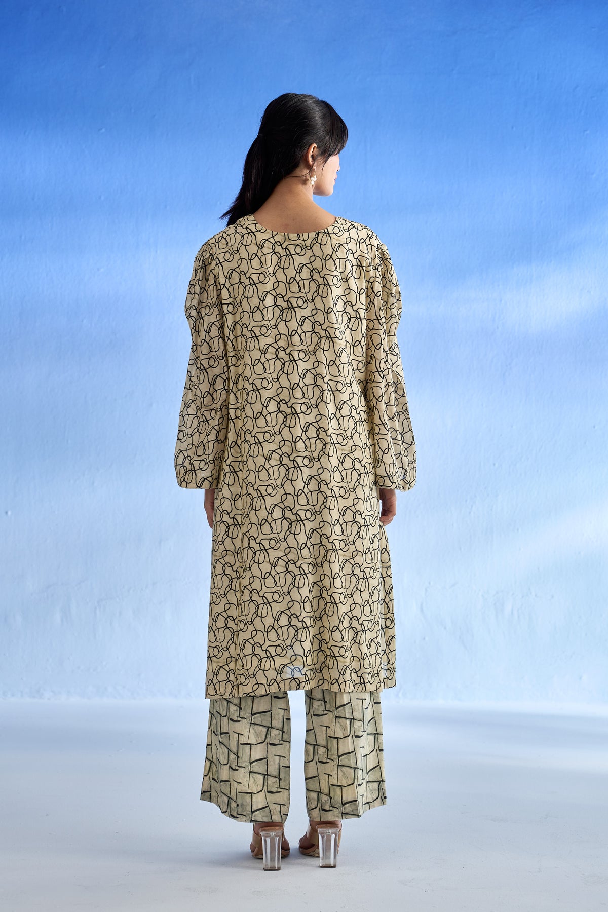 Naseebo Ivory Maze MulSatin Co-ord Set