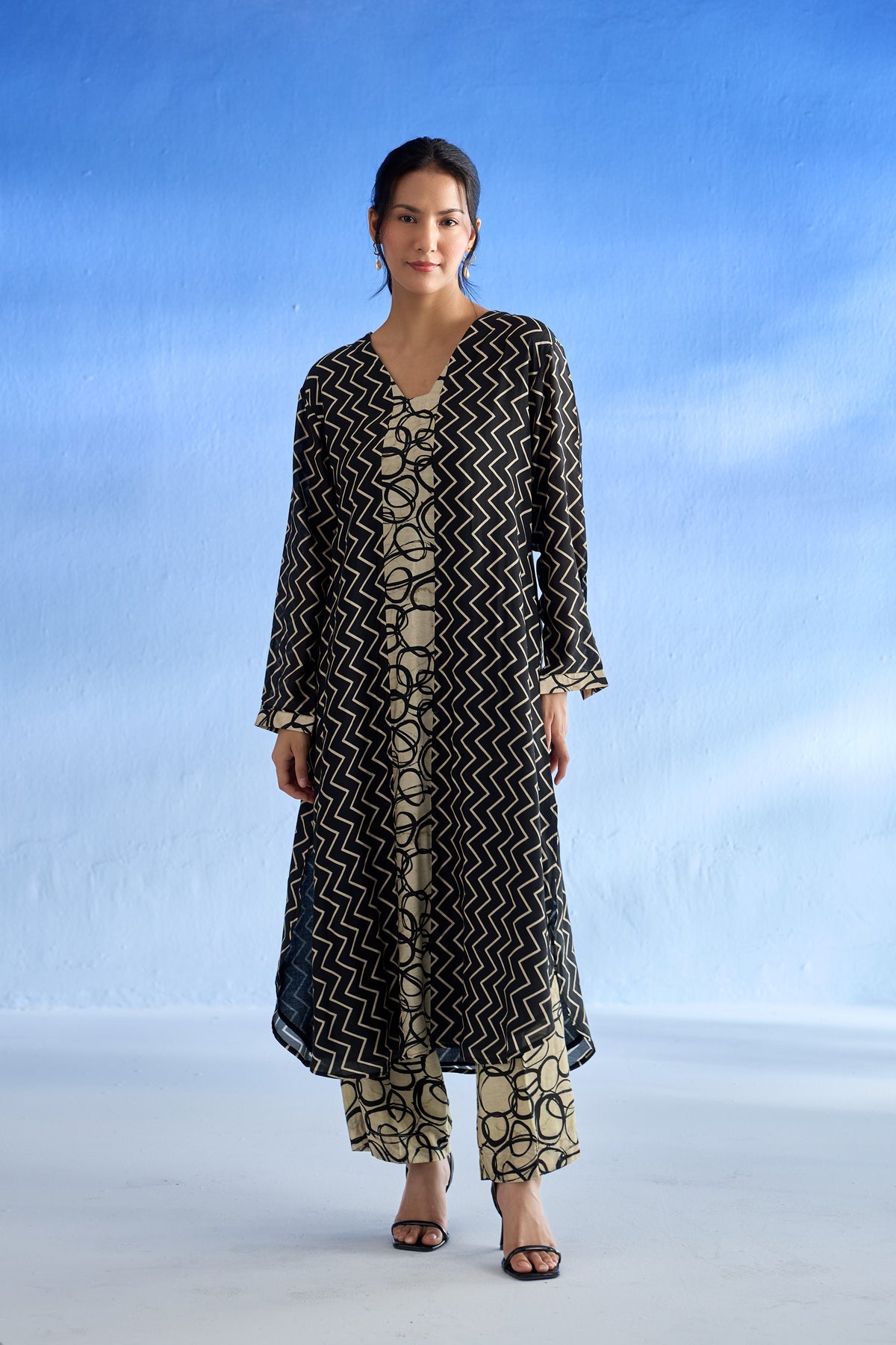 Naseebo Midnight Scribble MulSatin Co-ord Set