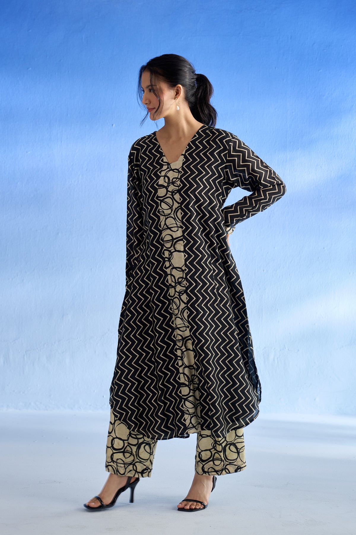 Naseebo Midnight Scribble MulSatin Co-ord Set
