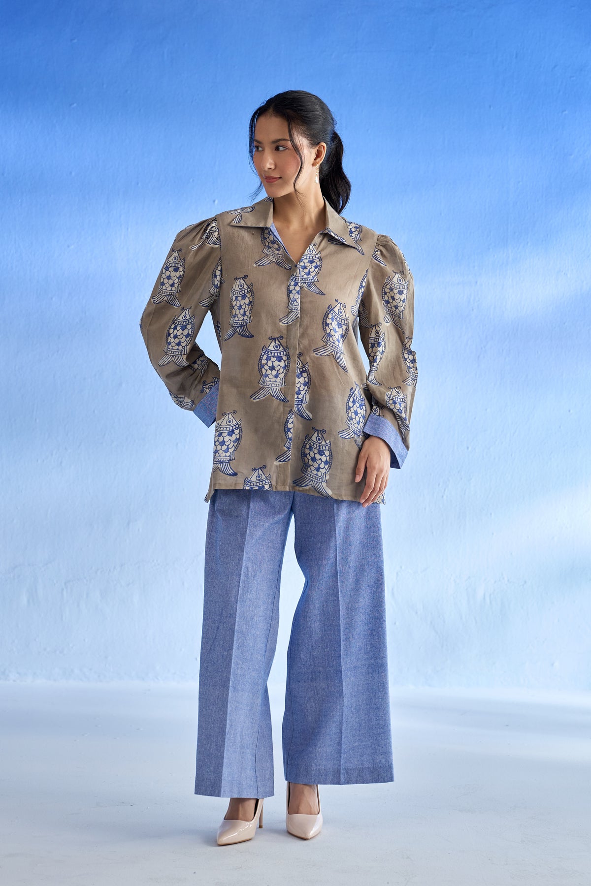 Naseebo Marine Motif Linen Co-ord Set