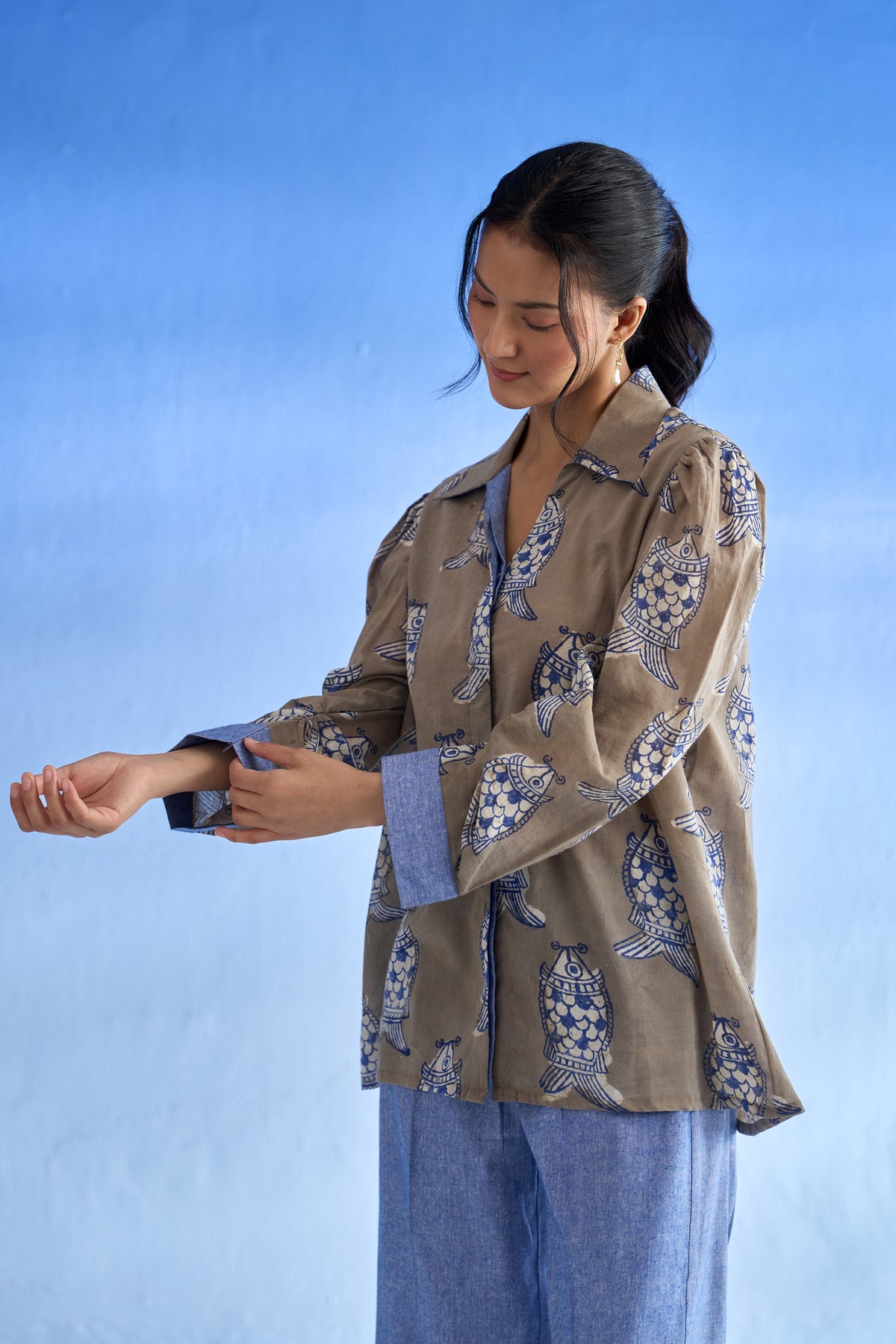 Naseebo Marine Motif Linen Co-ord Set
