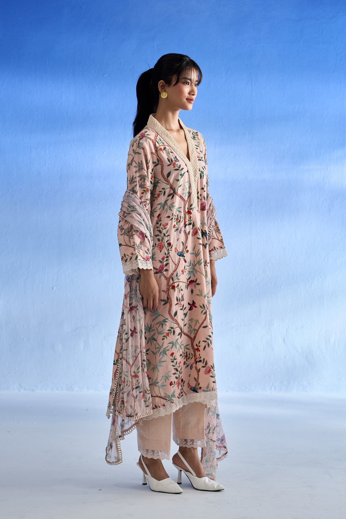 Sabeena Tamang Deshmukh in Naseebo Blush Garden Linen Kurta Set