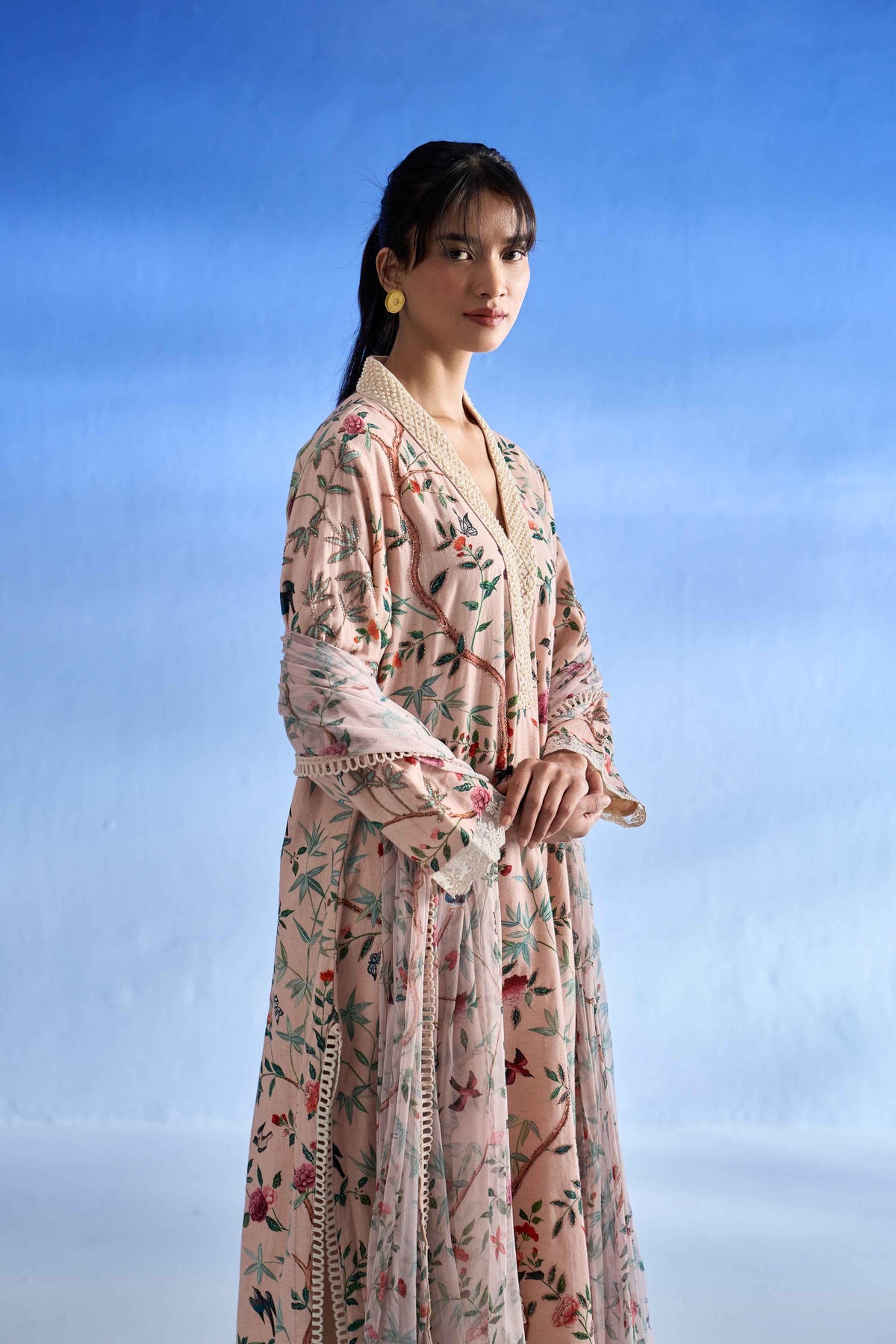 Sabeena Tamang Deshmukh in Naseebo Blush Garden Linen Kurta Set