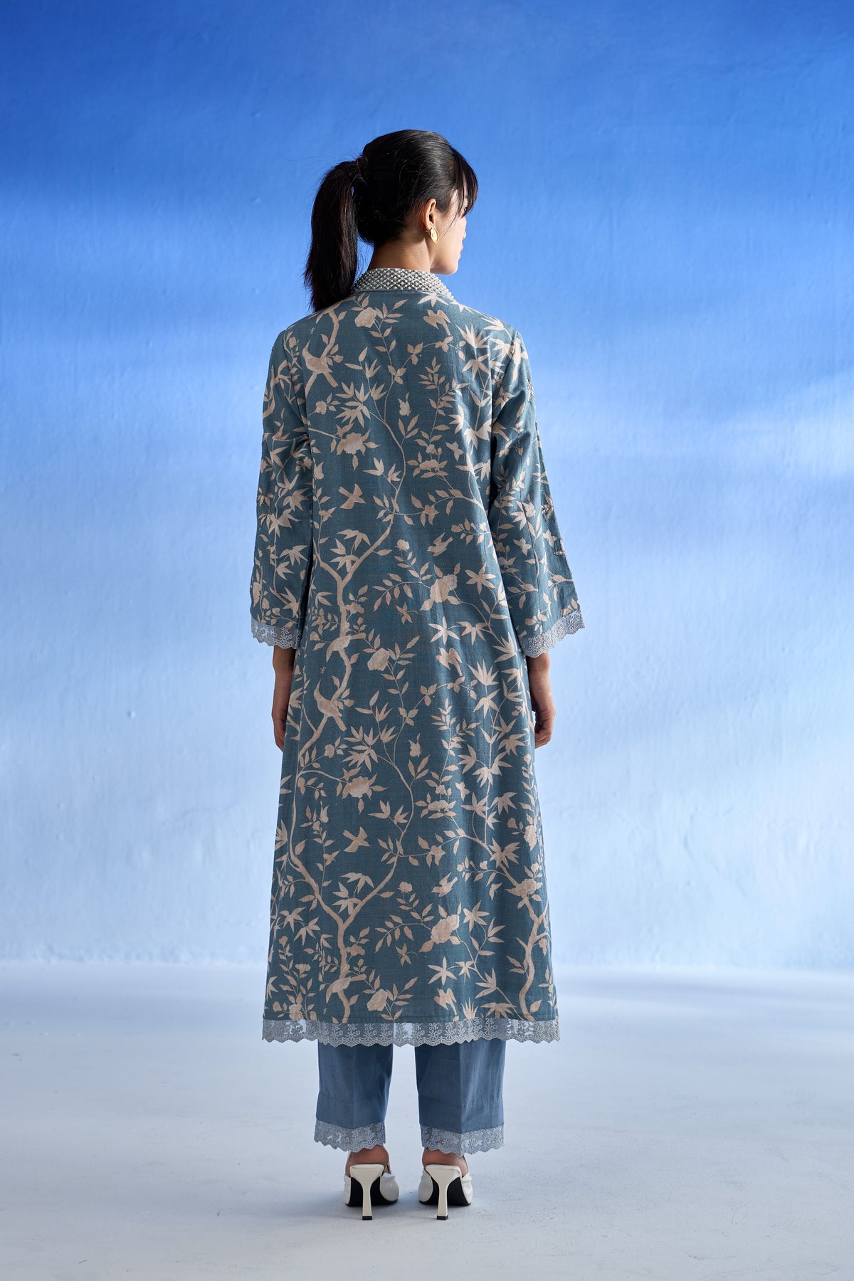 Richa Anirudh in Naseebo Azure Blossom Linen Kurta Set