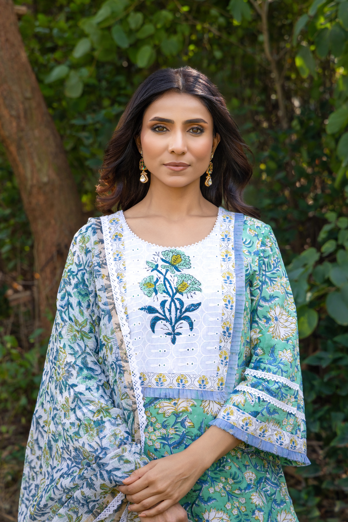 Naseebo Mystic Green Hand Block Printed Cotton Kurta Set