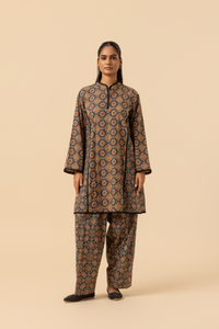 Naseebo Indigo Maze Ajrakh Printed Farshi Coord Set