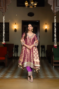Naseebo Maroon Radiance Banarasi Silk Kurta Set