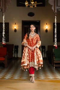 Naseebo Royal Rust Banarasi Silk Kurta Set
