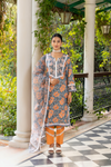 Naseebo Smoky Grey Hand Block Printed Cotton Kurta Set