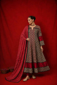Naseebo Zohra Ajrakh Anarkali Kurta Set