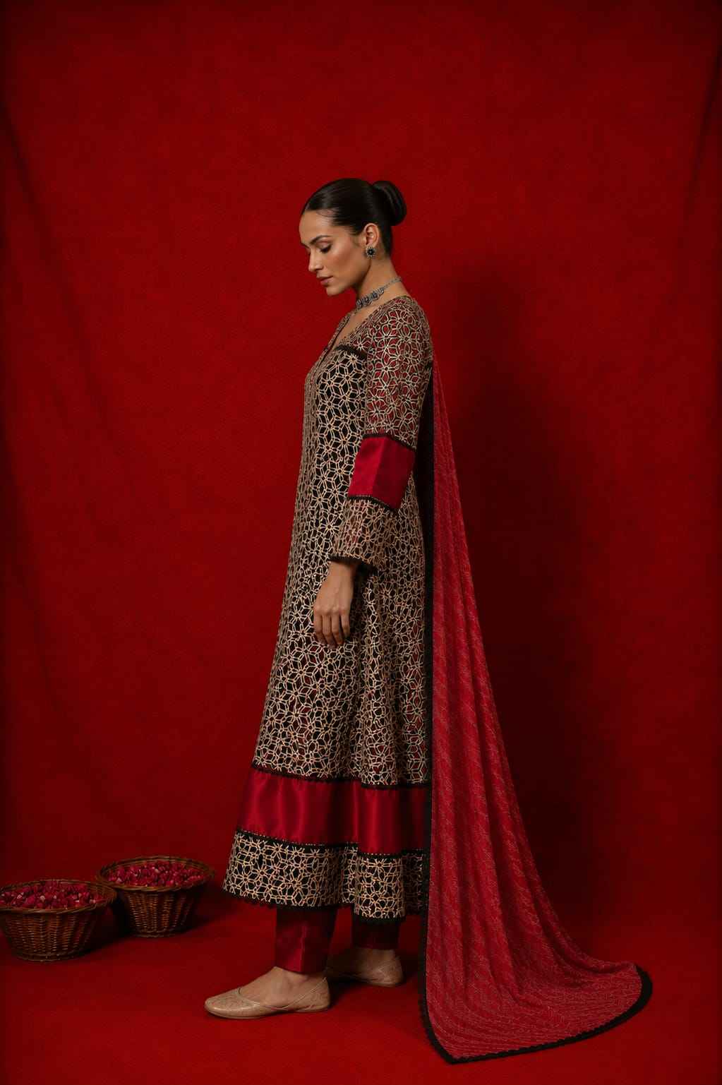 Naseebo Zohra Ajrakh Anarkali Kurta Set