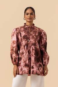 Naseebo Wine Tide Shibori Printed Women Blouse