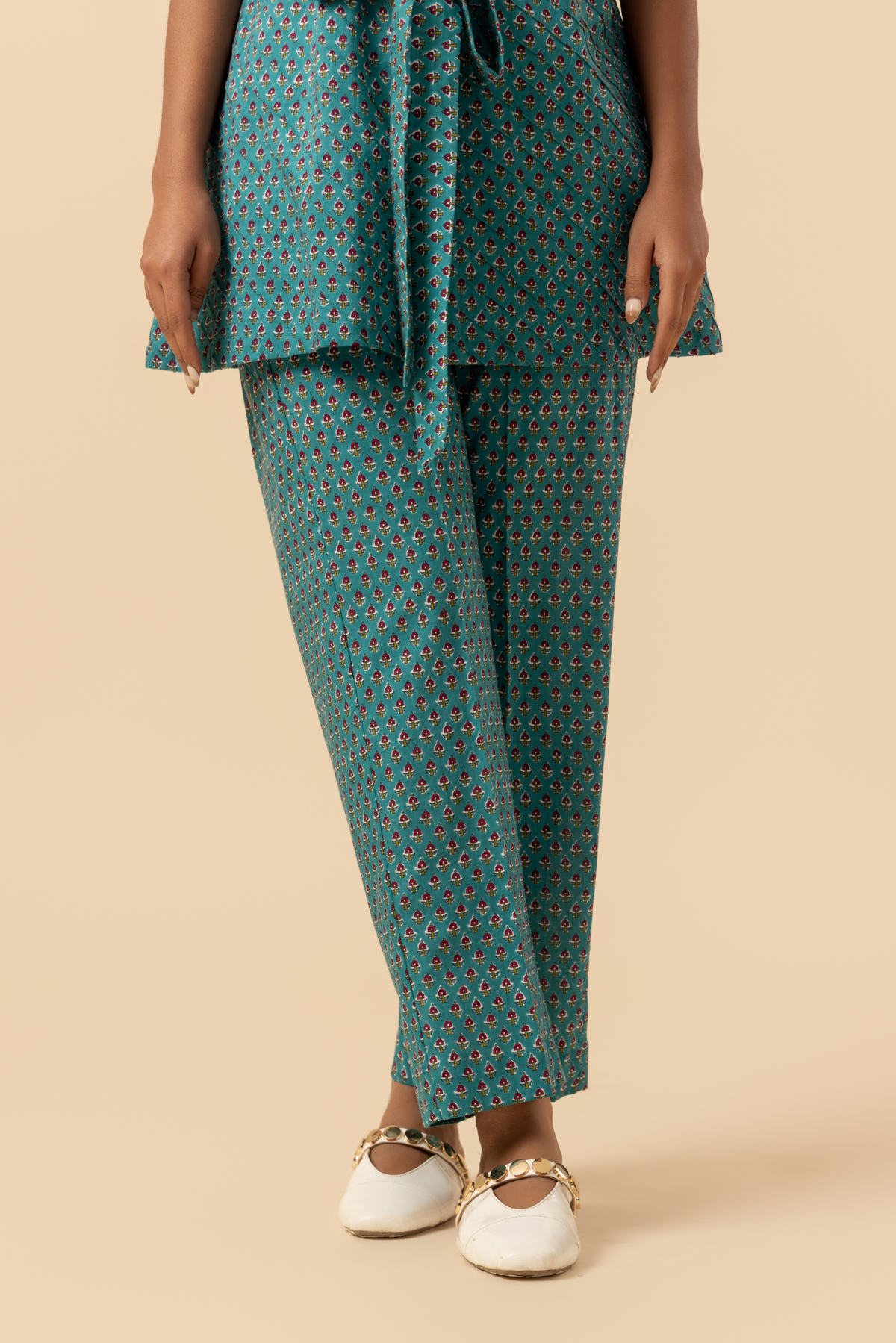 Naseebo Teal Lattice Cotton Co-ord Set
